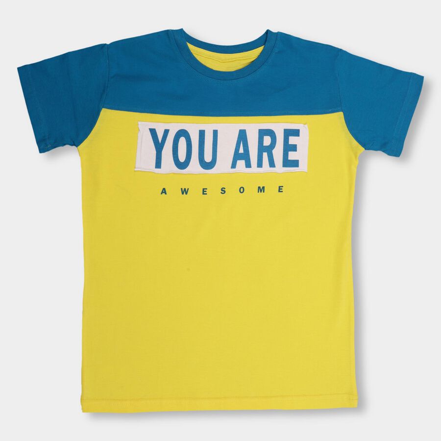 Boys' 100% Cotton Half Sleeves T-Shirt, Yellow, large image number null