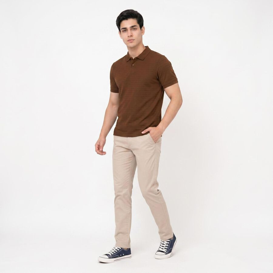 Men's Beige Polo Neck Polo T-Shirt, Beige, large