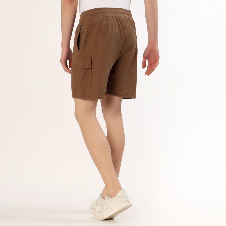 Men's Warm Brown Relaxed Fit Textured Bermuda Shorts, भूरा, large