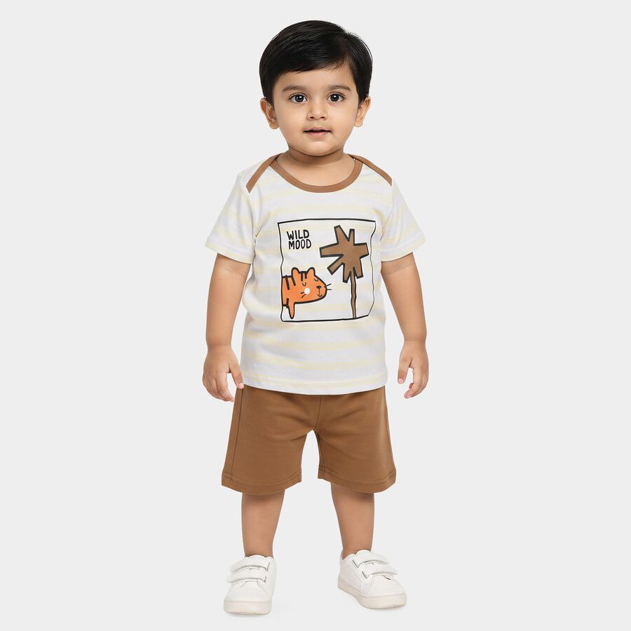 Infants' Beige 100% Cotton Neck Solid Baba Suit, Beige, large