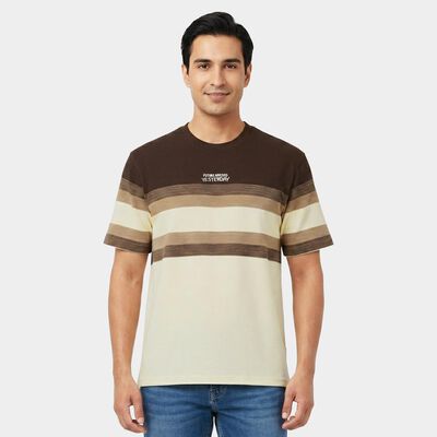 Men's Cream Round Neck Regular T-Shirt