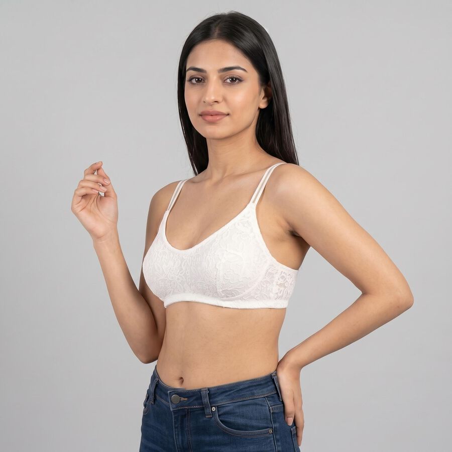 Women's White V-Neck Bralette Bra, सफ़ेद, large