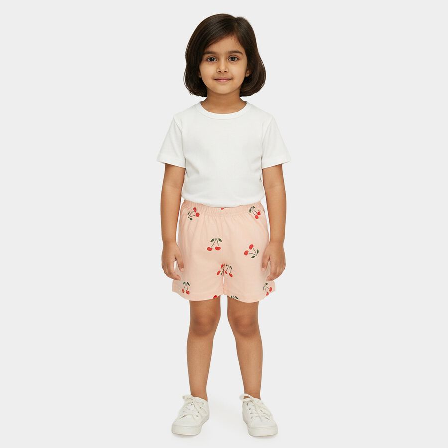 Girls' Light Pink Regular Fit Cherry Printed Shorts, Light Pink, large