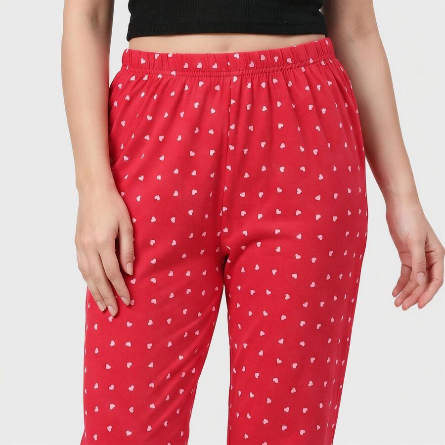 Women's Fuchsia Straight Fit Heart Printed Pyjama, रानी (फ्यूशिया), large