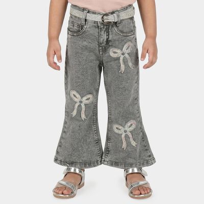 Girls Grey Flared Fit Sequin Applique Jeans