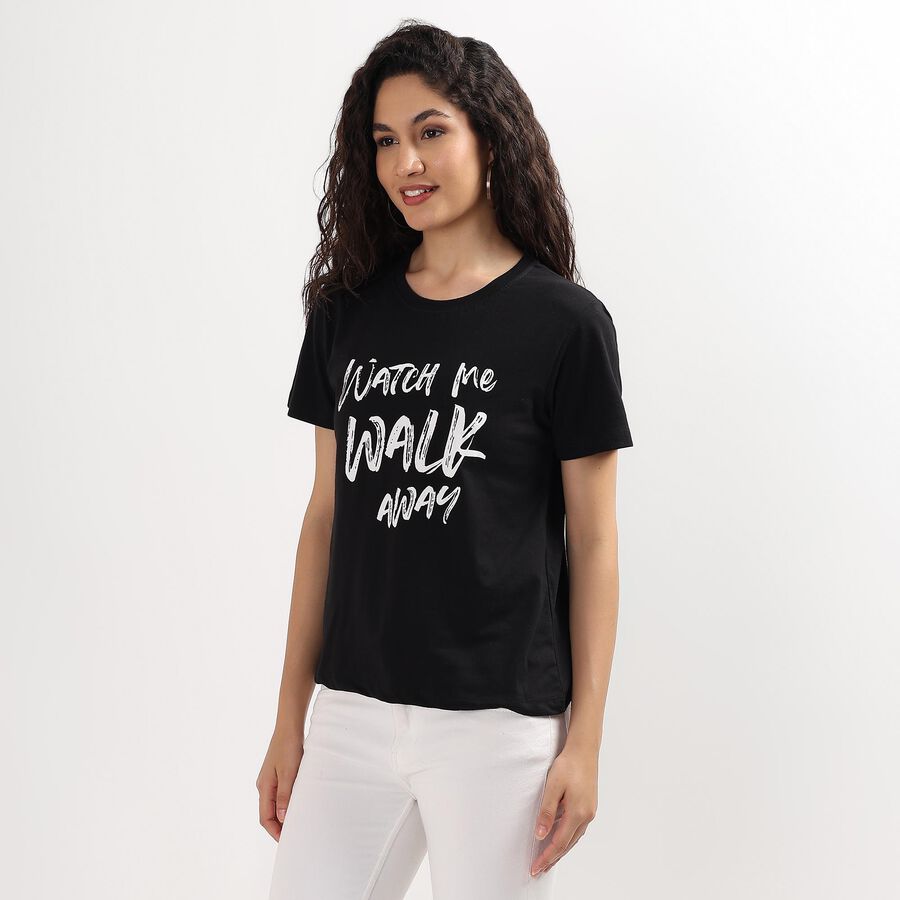 Ladies' Round Neck T-Shirt , काला, large image number null
