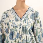 Women's Soft Ivory Cotton V-Neck Floral Printed Kurta, Light Blue, small image number null
