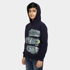 Boys Deep Midnight Navy Blue Hoodie Neck Graphic Sweatshirt, Navy Blue, small image number null
