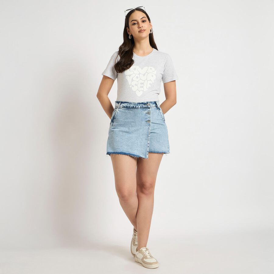 Ladies' Round Neck T-Shirt , मिश्रित हल्का ग्रे, large image number null