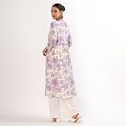 Women's Muted Lavender Purple Round Neck Embroidered Floral Kurta, Lilac, small