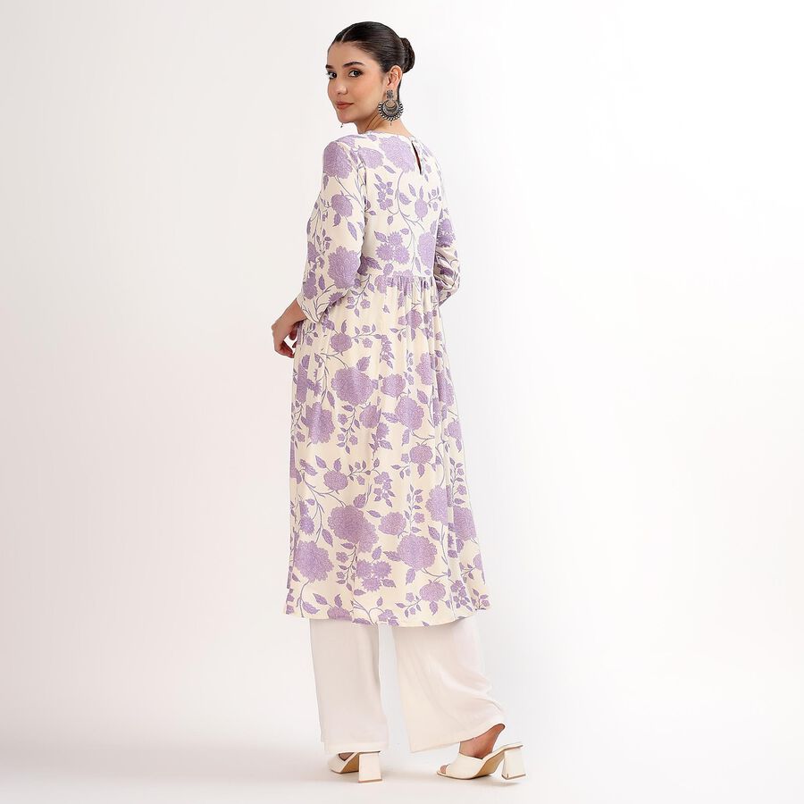 Women's Muted Lavender Purple Round Neck Embroidered Floral Kurta, Lilac, large