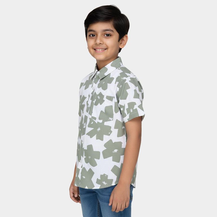 Boys Olive Cotton Classic Collar Casual Shirt, Olive, large