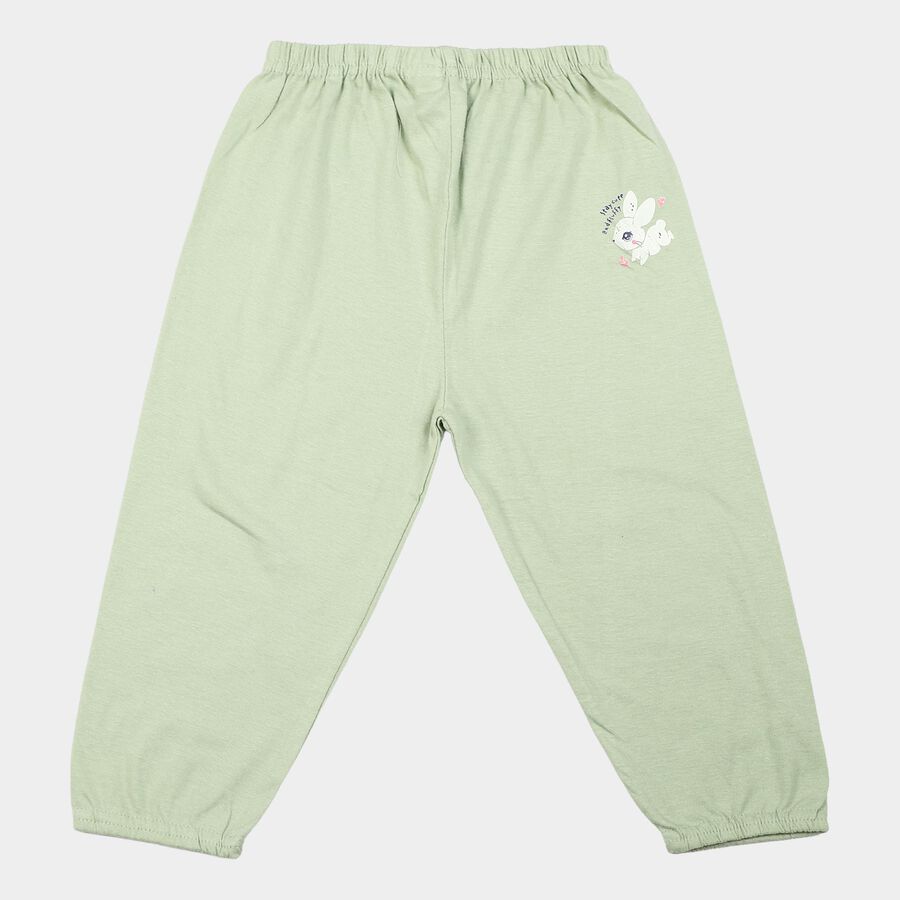 Infants' Mint Green Jogger Fit Bunny Print Cotton Pyjama, हल्का हरा, large