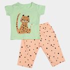Girls Mint Green Round Neck T-Shirt Set Upper and Bottom Set, Light Green, small