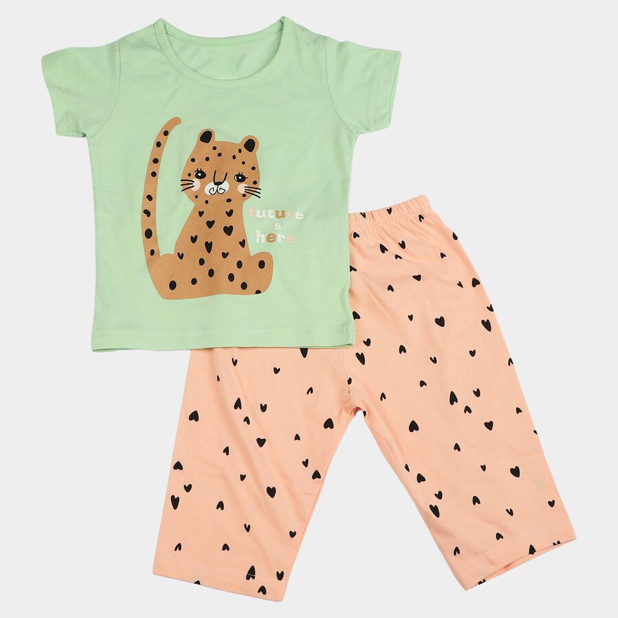 Girls Mint Green Round Neck T-Shirt Set Upper and Bottom Set, Light Green, large