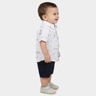 Infants' Navy Blue Cotton Collared Nautical Printed Baba Suit, Navy Blue, small