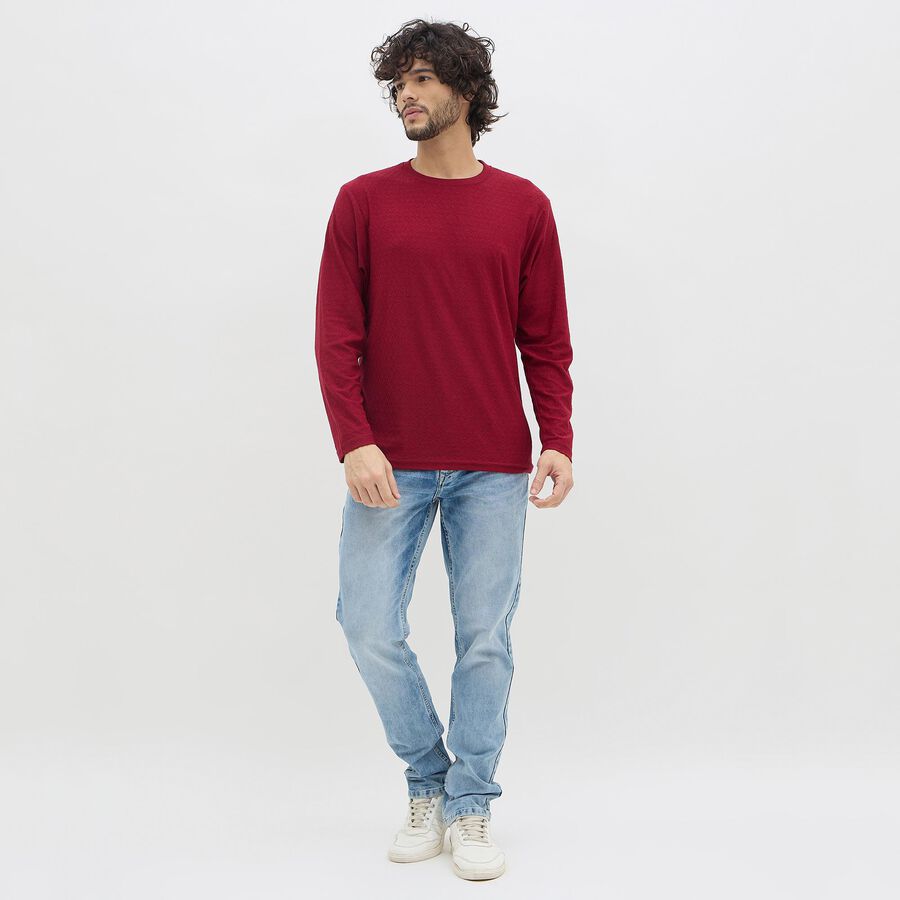 Men's Rich Maroon Crew Neck Casual T-Shirt, मरून, large image number null