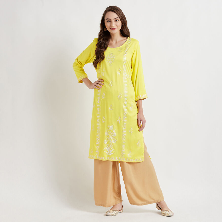 3/4Th Sleeves Straight Kurta, Yellow, large image number null