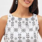 Women's Bright Snow White Cotton Round Neck Floral Printed Kurti, White, small image number null
