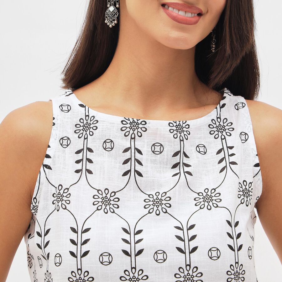 Women's Bright Snow White Cotton Round Neck Floral Printed Kurti, White, large image number null