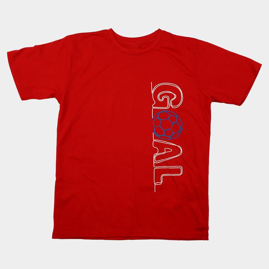 Boys Red Round Neck Regular Boys T-Shirt, लाल, large