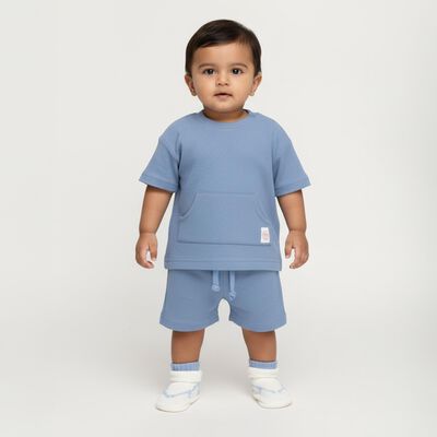 Infants Soft Baby Blue Textured Cotton Baba Suit