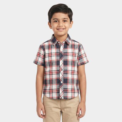 Boys Red Checked Casual Shirt