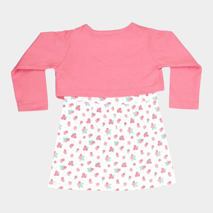 Infants Cotton Printed Frock, Pink, large image number null