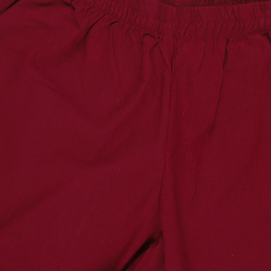 Girls' Deep Maroon Cotton Embroidered Kurta and Trouser Fusion Set with Dupatta, Wine, large image number null