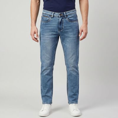 Men's Light Blue Slim Fit Washed Jeans