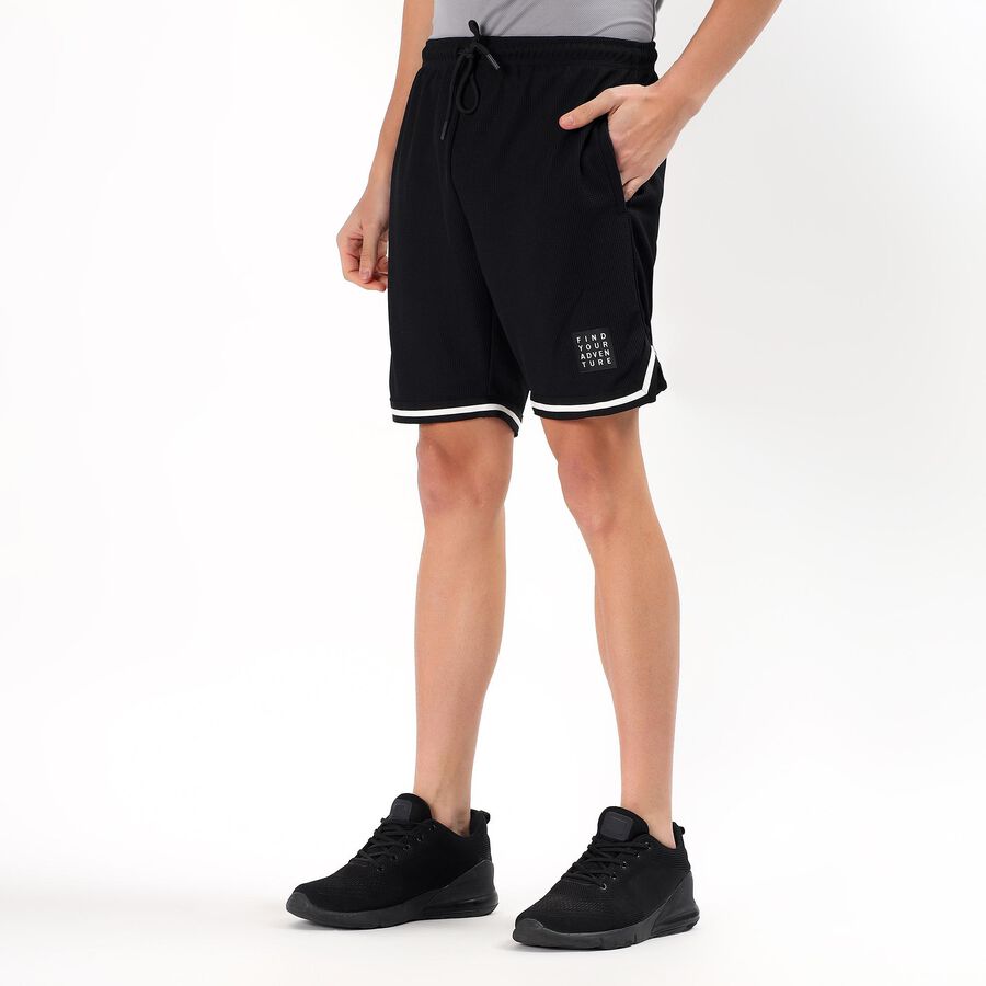 Men's Jet Black Regular Fit Sports Bermuda Shorts, काला, large