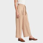 Women's Beige Wide Leg Pleated Trousers, गहरा पीला, small