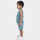 Infants' Teal Cotton Round Neck Graphic Printed Baba Suit, Teal Blue, small
