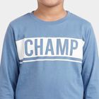 Boys Blue Cotton Blend Crew Neck Regular T-Shirt, Mid Blue, small