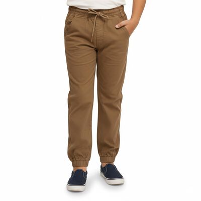 Boys Warm Brown Regular Fit Elastic Waist Jogger Trousers