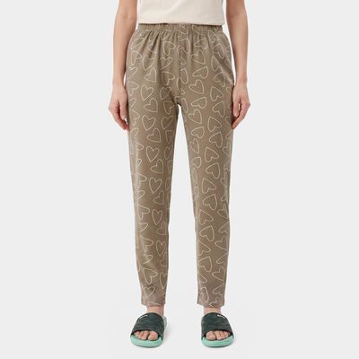 Women's Beige Straight Fit Heart Pyjama