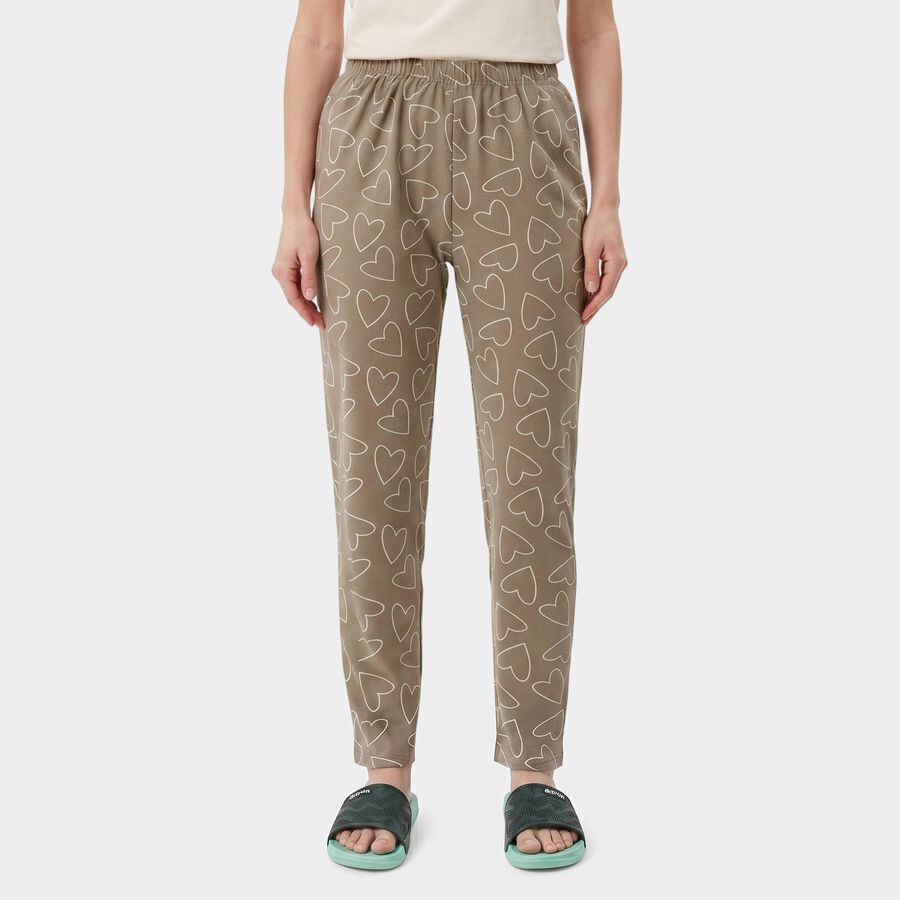 Women's Beige Straight Fit Heart Pyjama, गहरा पीला, large