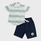 Boys' White and Green Collared Lace Pattern Baba Suit, White, small