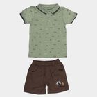 Infants' Mint Green 100% Cotton Polo Neck Printed Baba Suit, Light Green, small