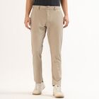 Men's Muted Beige Slim Fit Flat-Front Casual Trousers, गहरा पीला, small image number null