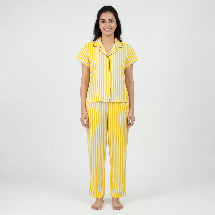 Women's Yellow Night Suit, पीला, large