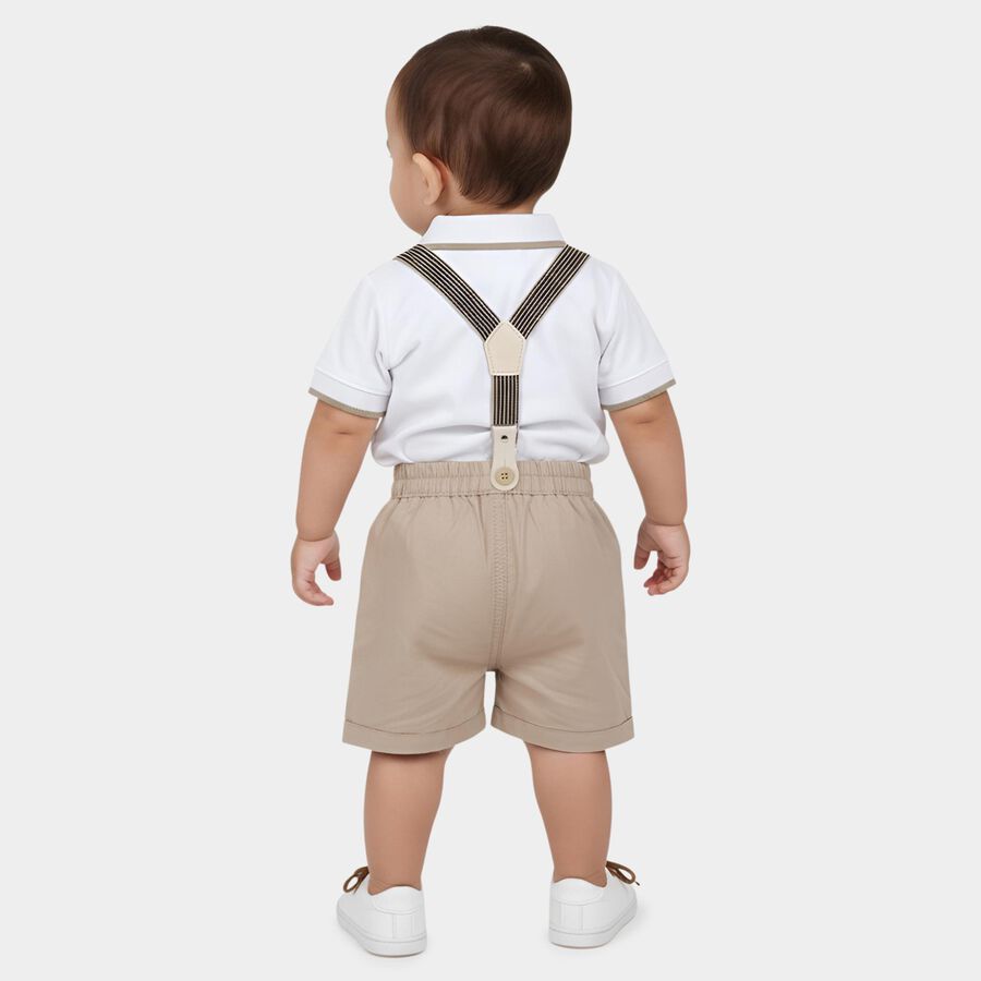 Infants' Beige Cotton Polo Neck Embroidered Baba Suit, गहरा पीला, large