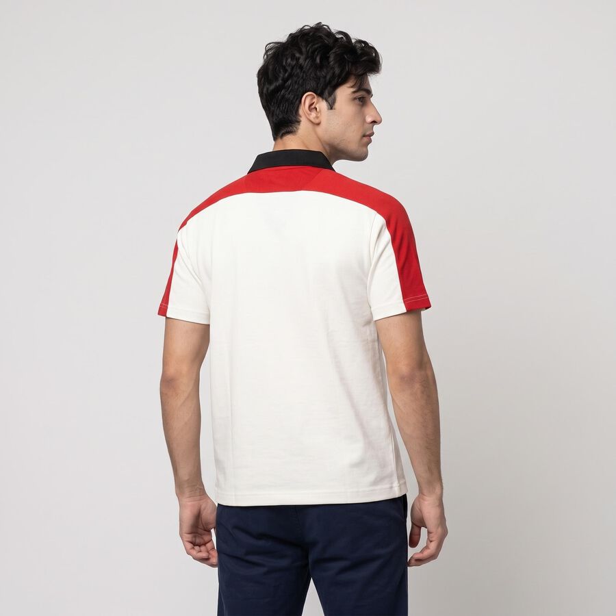 Men's White Polo Neck Graphic Print T-Shirt, Off White, large