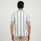 Men's Grey Polo Neck Striped T-Shirt, Light Grey, small