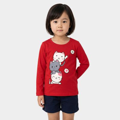 Girls Fuchsia Cotton Blend Round Neck Regular Top