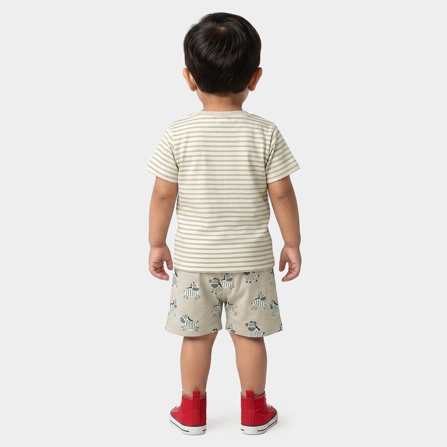 Infants' Grey Cotton Round Neck Zebra Graphic Print Baba Suit, Light Grey, large