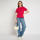 Ladies' 100% Cotton Round Neck T-Shirt , रानी (फ्यूशिया), small