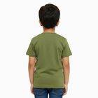 Boys Muted Olive Green Cotton Crew Neck Casual T-Shirt, Olive, small