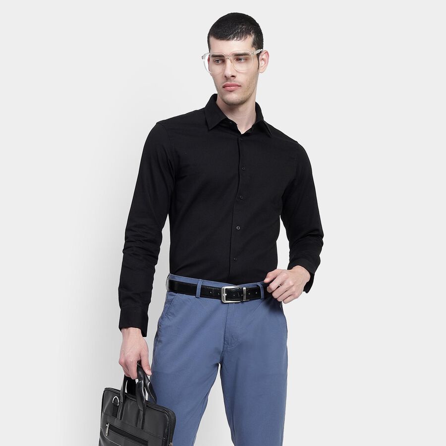 Men's Jet Black Cotton Regular Collar Formal Shirt, काला, large image number null