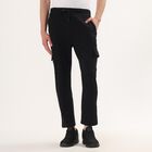 Men's Black Regular Fit Cargo Track Pants, Black, small